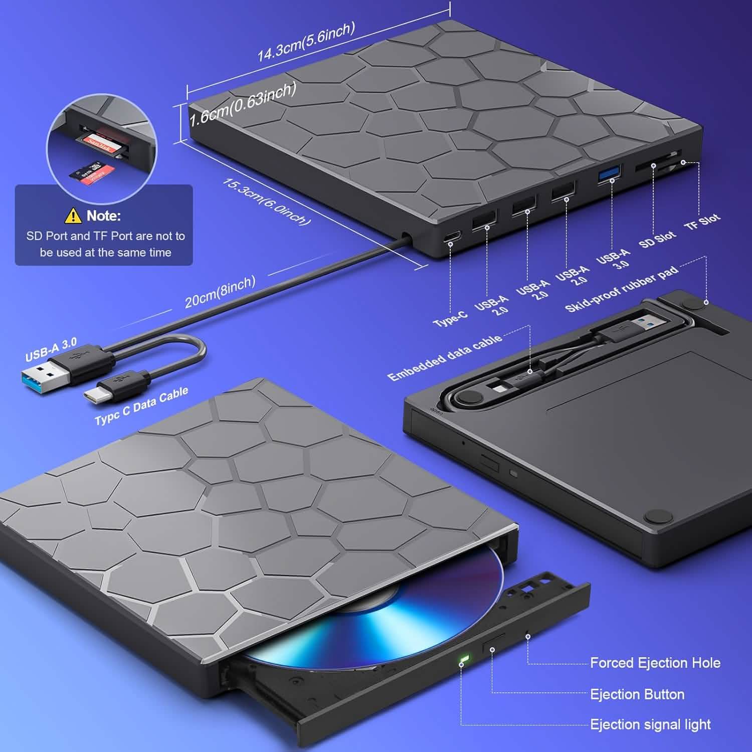 High-Speed USB 3.0 External CD/DVD Drive with Burner – Plug & Play, Windows & Mac Compatible DailySale