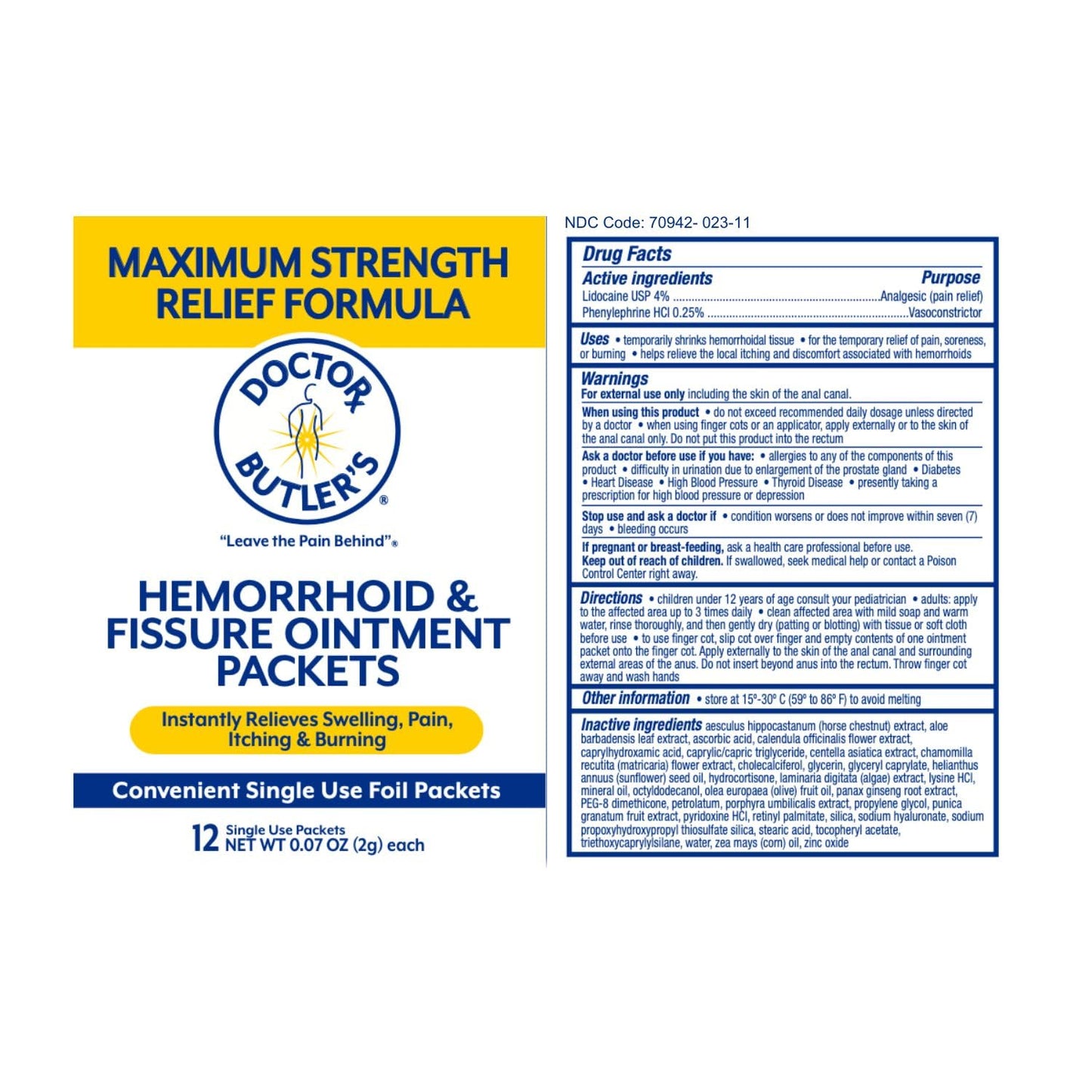 Doctor Butler's Hemorrhoid & Fissure Ointment - Hemorrhoid Cream with Lidocaine and Phenylephrine HCl for Fast-Acting Relief of Pain, Swelling, Discomfort, and Itching (1 oz) Fashionbuy