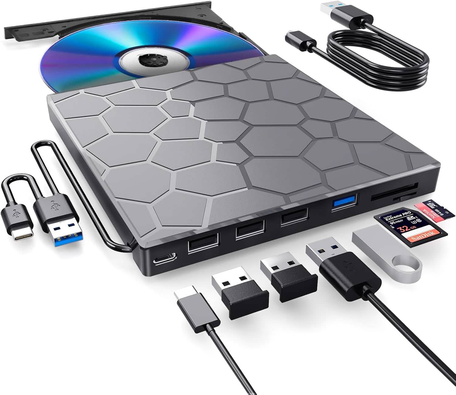 High-Speed USB 3.0 External CD/DVD Drive with Burner – Plug & Play, Windows & Mac Compatible DailySale