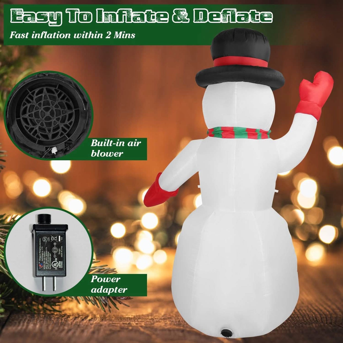 7.9ft Christmas Inflatable Giant Snowman Blow Up with LED Lights Hat Scarf DailySale