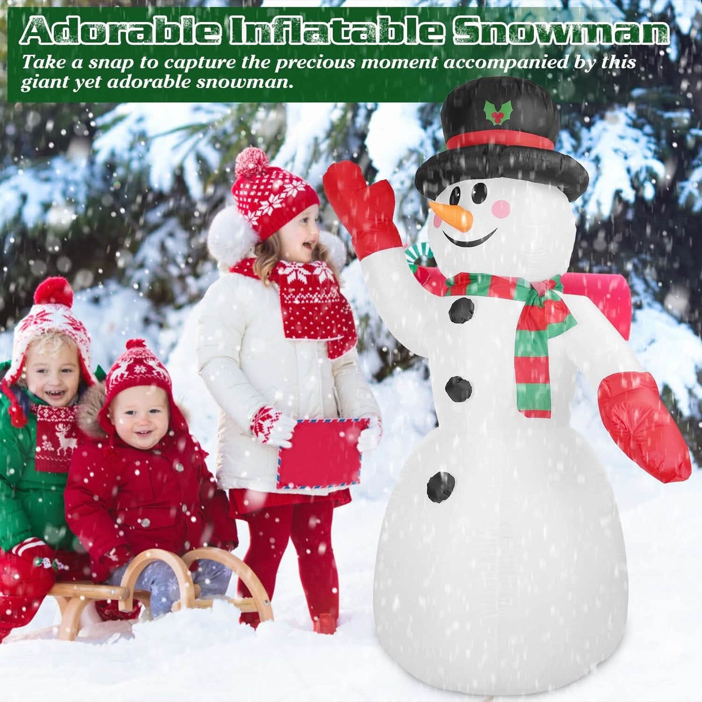 7.9ft Christmas Inflatable Giant Snowman Blow Up with LED Lights Hat Scarf DailySale