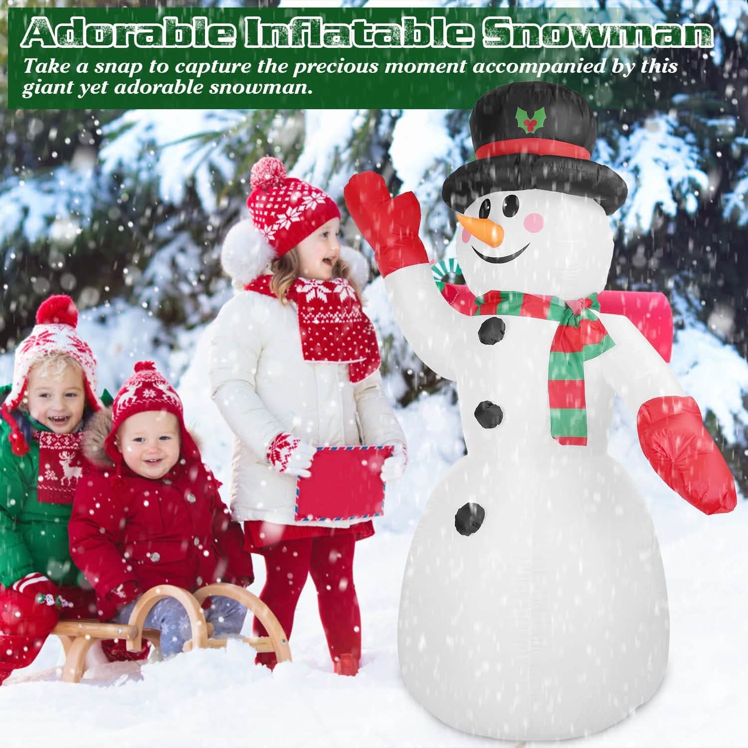 7.9ft Christmas Inflatable Giant Snowman Blow Up with LED Lights Hat Scarf DailySale