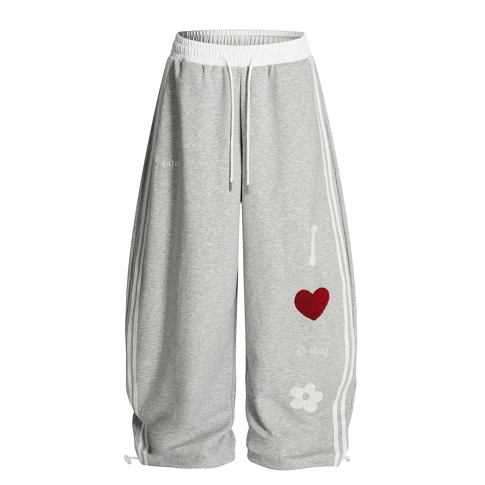 Love Track | Heart Patch Wide-Leg Track Pants - Luxuryurbanwear
