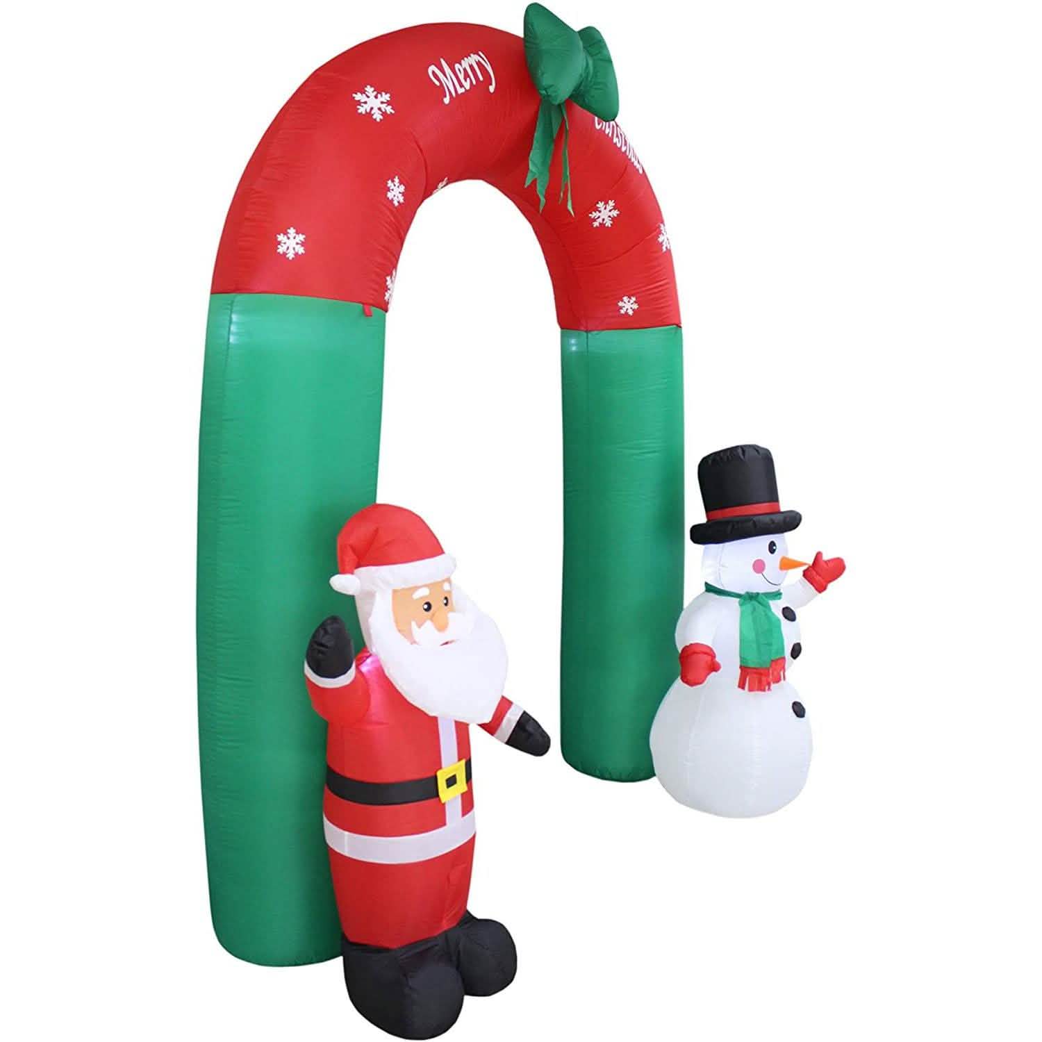 8 Foot Tall Lighted Christmas Inflatable Santa Claus and Snowman Archway DailySale
