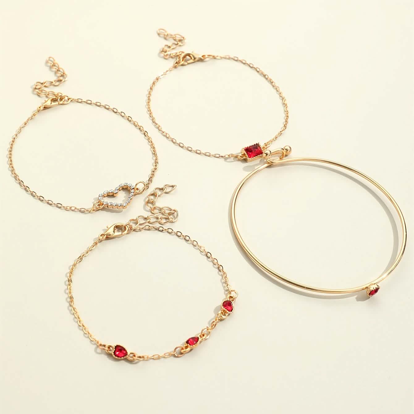 4pcs Rhinestone Alloy Bracelet Set – Minimalist Heart & Square Design DailySale
