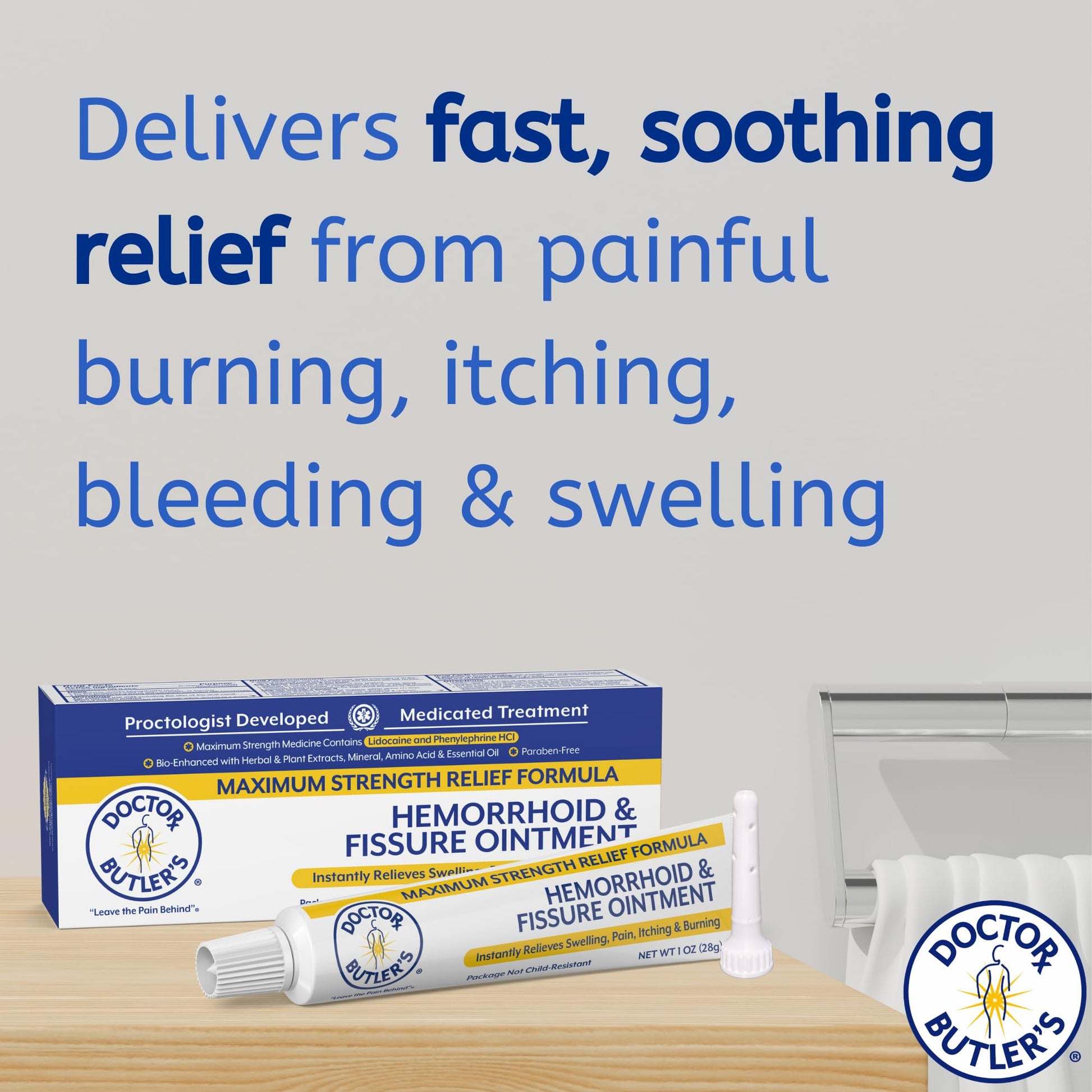 Doctor Butler's Hemorrhoid & Fissure Ointment - Hemorrhoid Cream with Lidocaine and Phenylephrine HCl for Fast-Acting Relief of Pain, Swelling, Discomfort, and Itching (1 oz) Fashionbuy