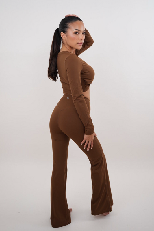 I Am Present Brown Stretch Flare Legging KIMITH BRAND