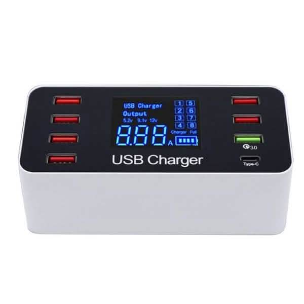 8A40W Charger Adapter Type C Hubs Quick Charge 3.0 USB Multi Port USB Charger Dock Station LCD Display with Smart Identification DailySale