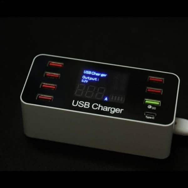 8A40W Charger Adapter Type C Hubs Quick Charge 3.0 USB Multi Port USB Charger Dock Station LCD Display with Smart Identification DailySale