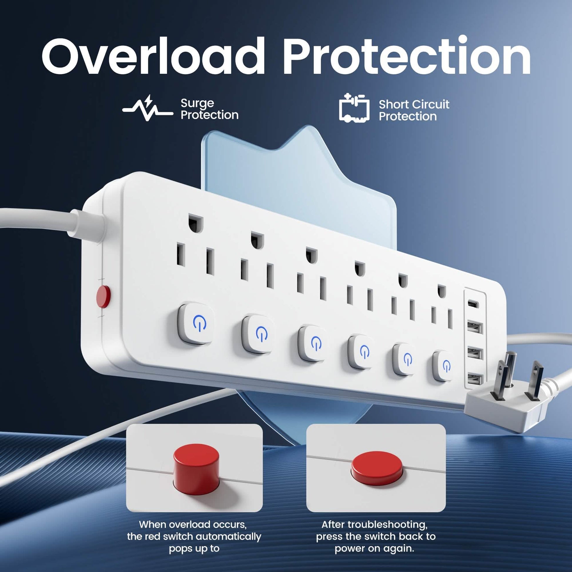 10-in-1 Multi-Outlet Power Strip – 6 AC, 3 USB-A, 1 Type-C DailySale