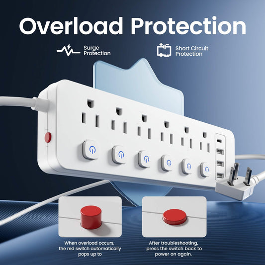 10-in-1 Multi-Outlet Power Strip – 6 AC, 3 USB-A, 1 Type-C DailySale
