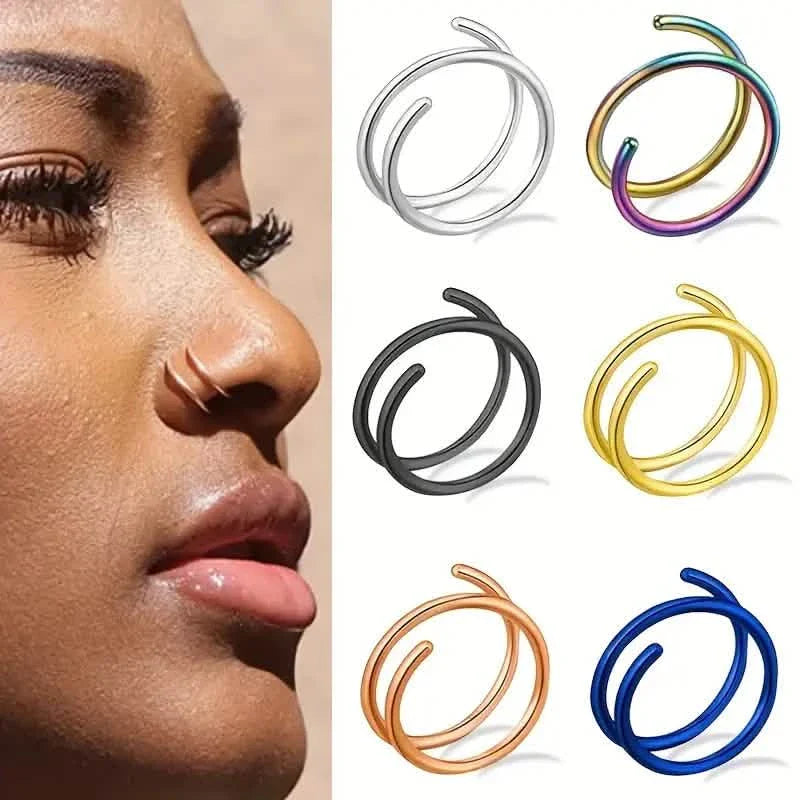 Stainless Steel Double Helix Nose Ring – 14K Gold Plated Hot Style Piercing Jewelry for Women DailySale