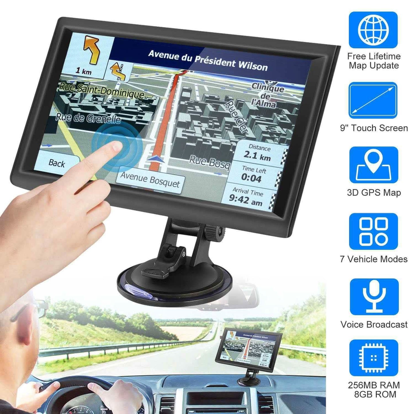 9" Car GPS Navigation - 8GB Touch Screen Vehicle Navigator DailySale
