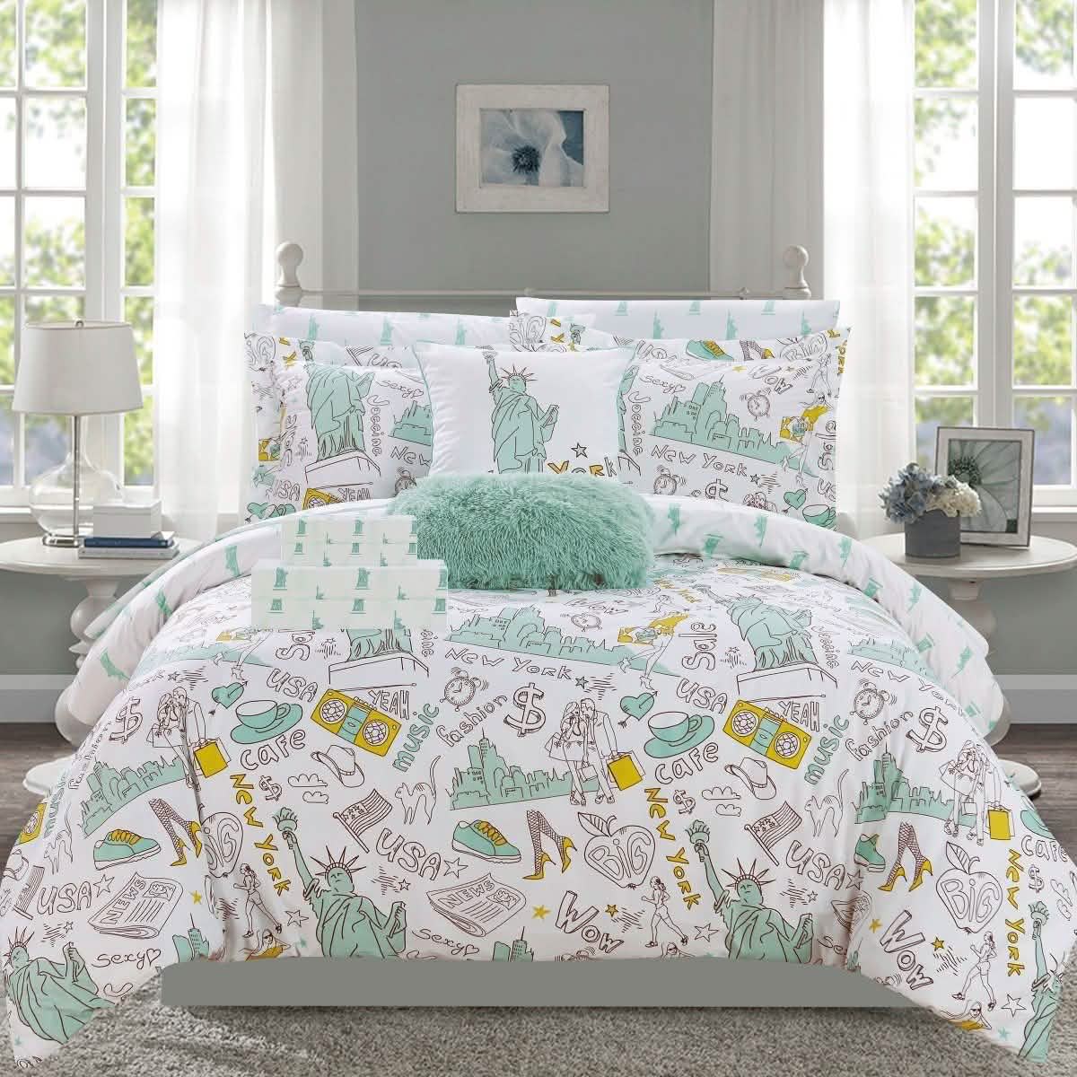 9-Piece Set: Liberty Reversible Comforter Set New York Theme Printed Design Bed DailySale