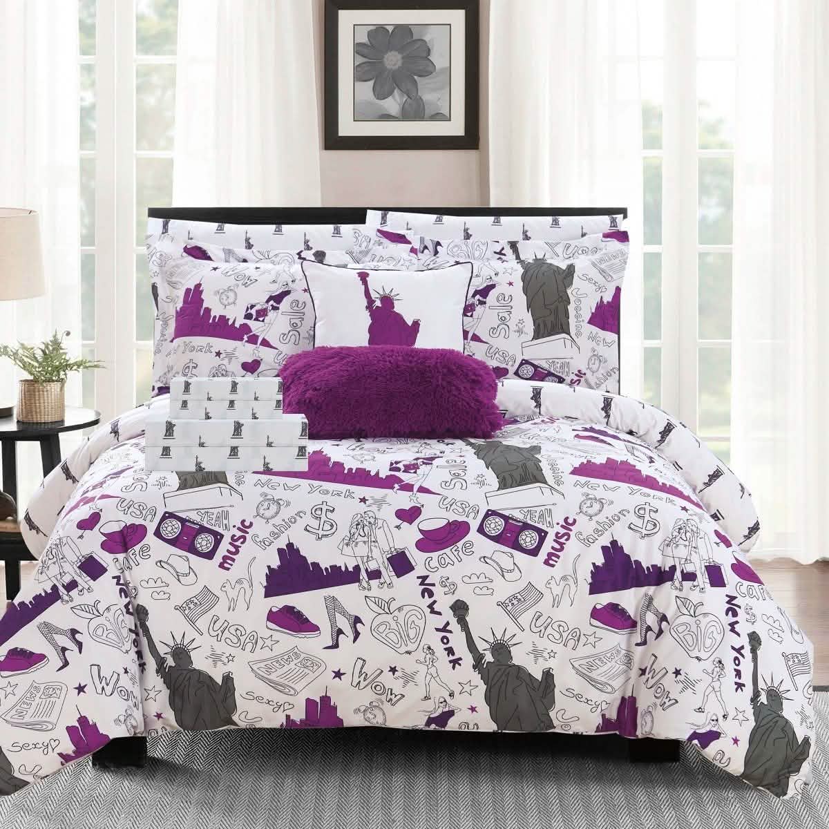 9-Piece Set: Liberty Reversible Comforter Set New York Theme Printed Design Bed DailySale