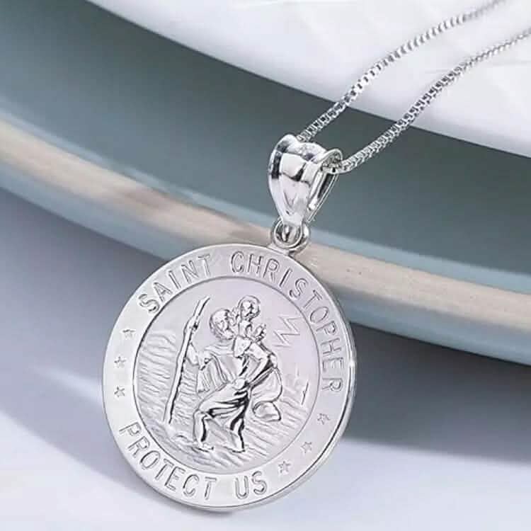 925 Sterling Silver 20MM Saint Christopher Religious Pendant Necklace DailySale