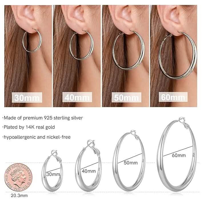 925 Sterling Silver 50mm Hoop Earrings DailySale