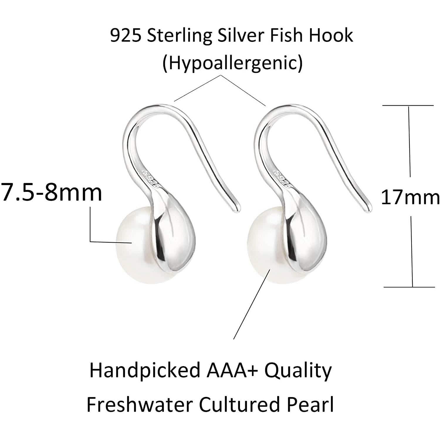 925 Sterling Silver 7.5-8mm White Freshwater Cultured Pearl Dangle Drop Earrings DailySale