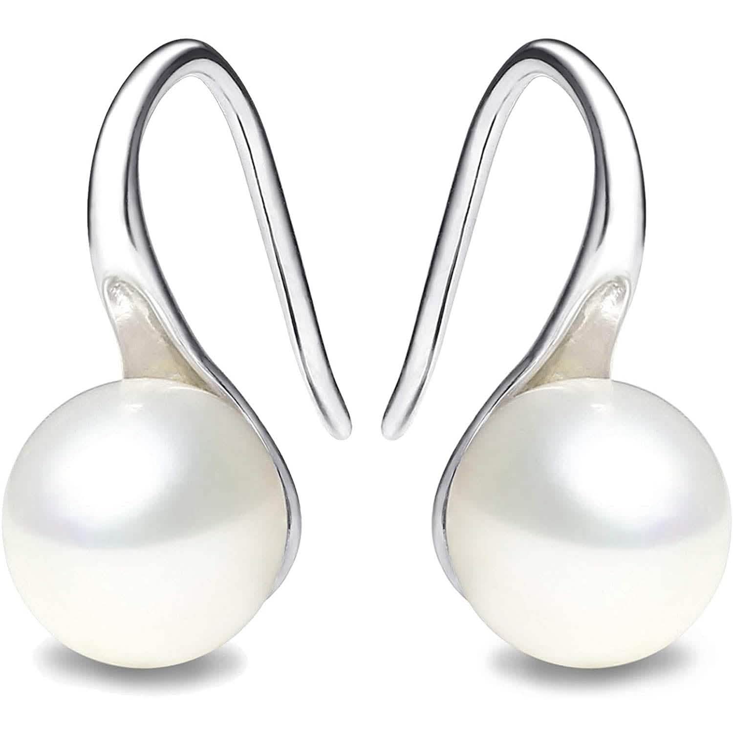 925 Sterling Silver 7.5-8mm White Freshwater Cultured Pearl Dangle Drop Earrings DailySale