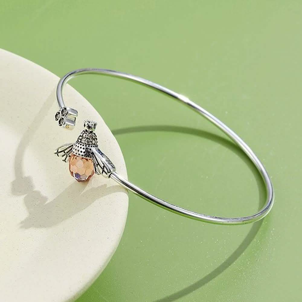 925 Sterling Silver  Bee Shape Cubic Zirconia and Austria Crystal Cuff Bracelet DailySale