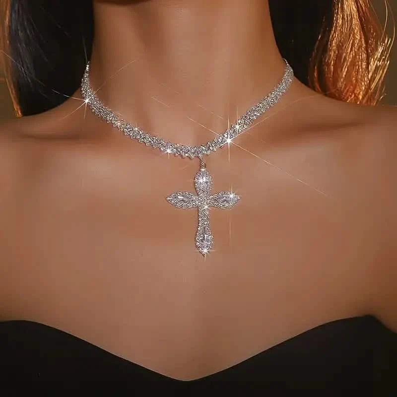 925 Sterling Silver Cross Pendant Necklace with Sparkling Rhinestone Embellishments DailySale
