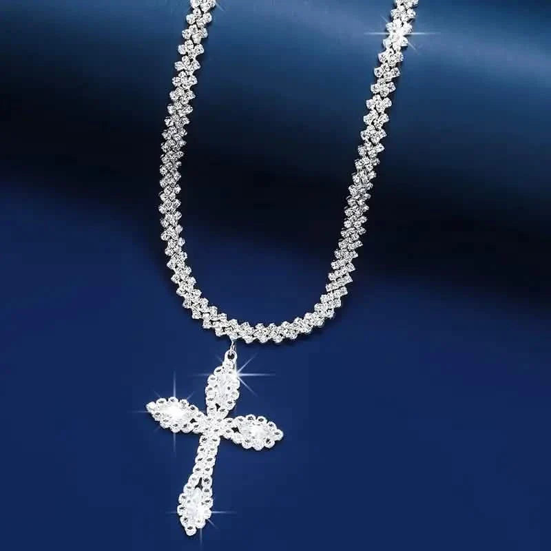 925 Sterling Silver Cross Pendant Necklace with Sparkling Rhinestone Embellishments DailySale