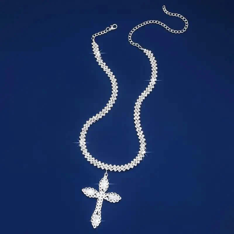 925 Sterling Silver Cross Pendant Necklace with Sparkling Rhinestone Embellishments DailySale