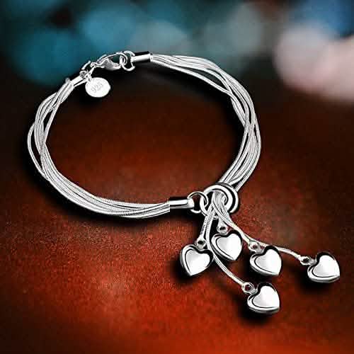 .925 Sterling Silver Five-Line Chain with Five-Heart Bracelet DailySale