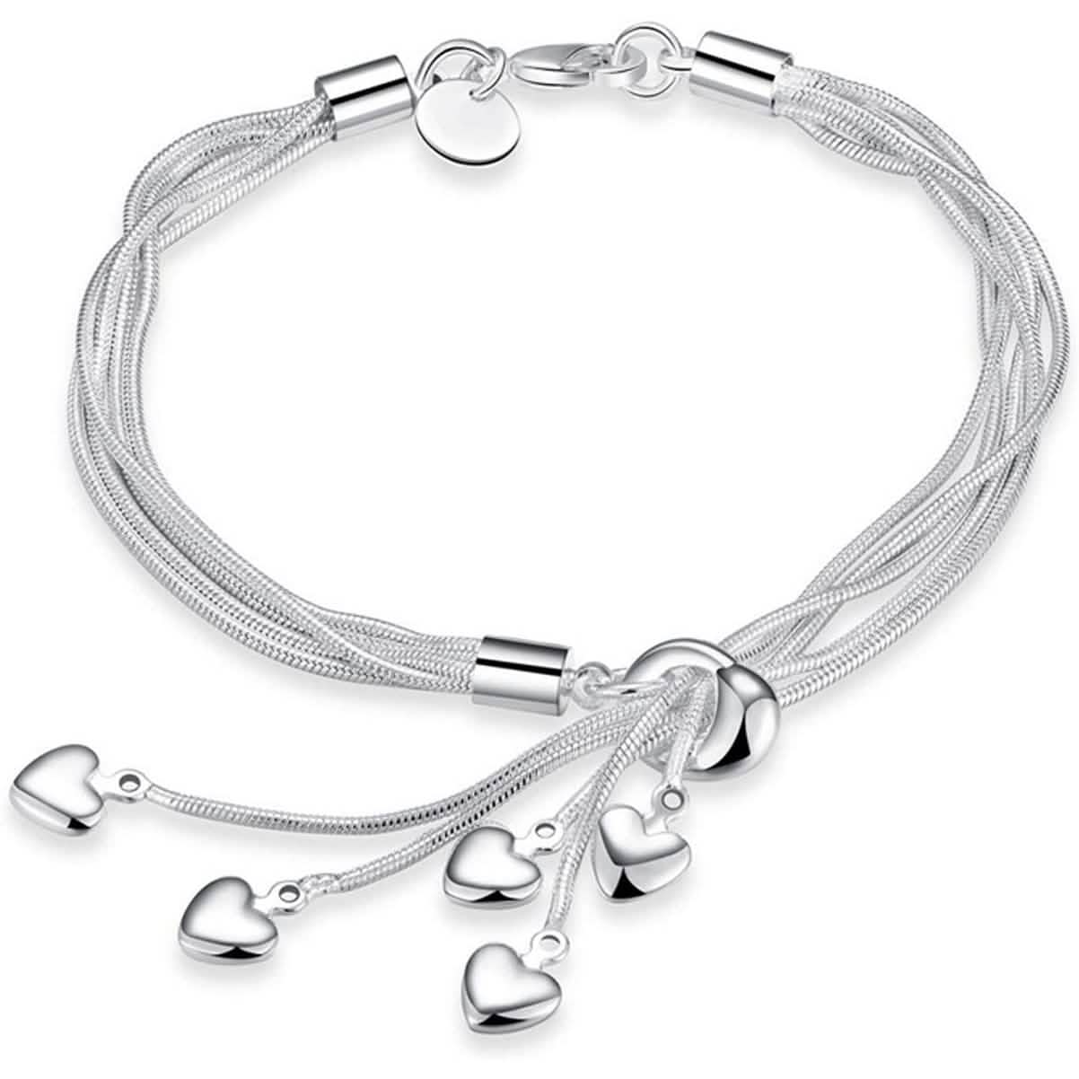 .925 Sterling Silver Five-Line Chain with Five-Heart Bracelet DailySale