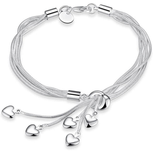 .925 Sterling Silver Five-Line Chain with Five-Heart Bracelet DailySale