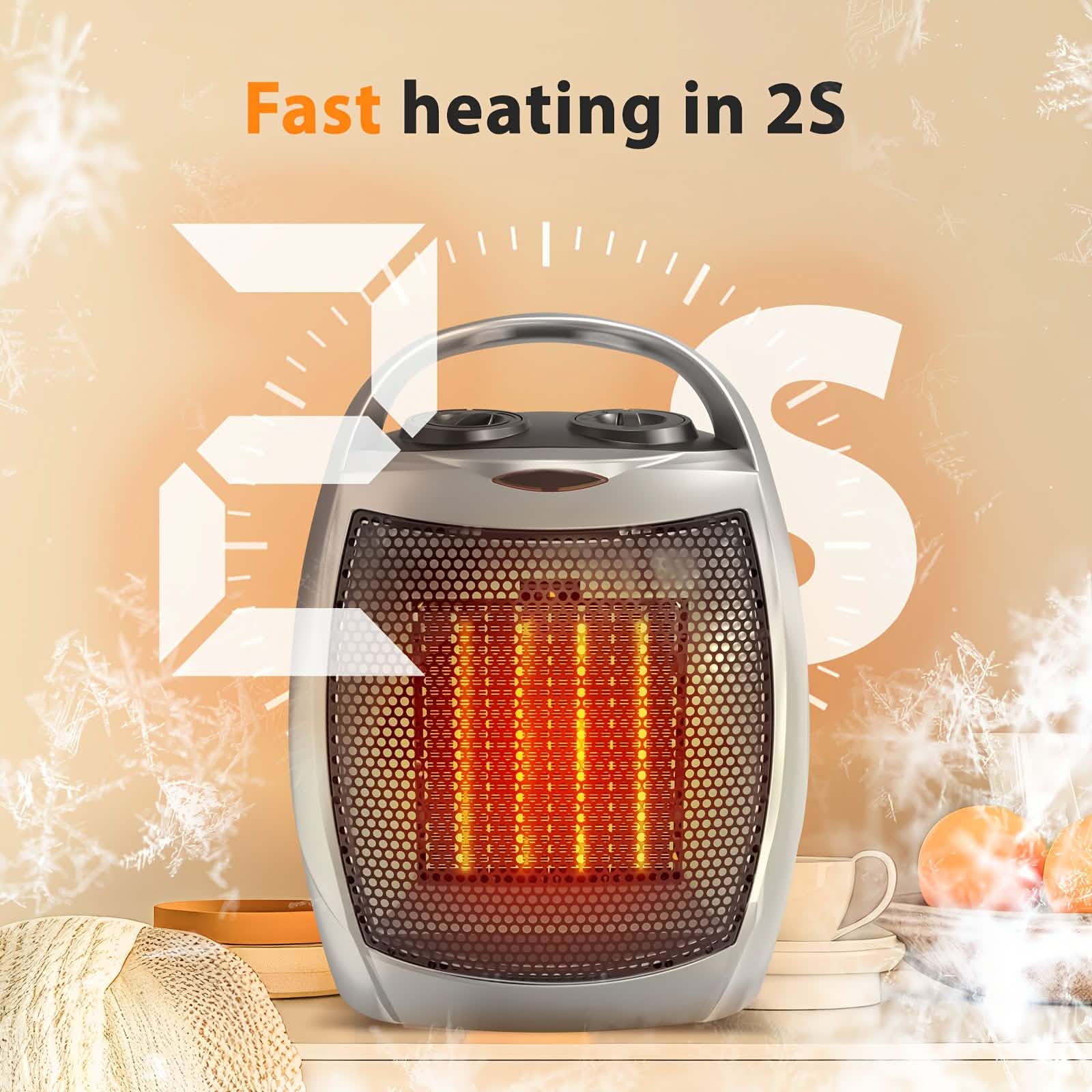 1500W Portable Ceramic Space Heater with Thermostat & Safety Protection with Carry Handle DailySale