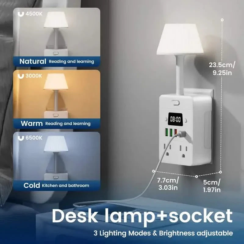 11-in-1 Multifunctional Power Strip with Desk Lamp, Clock, USB Ports & Surge Protection DailySale