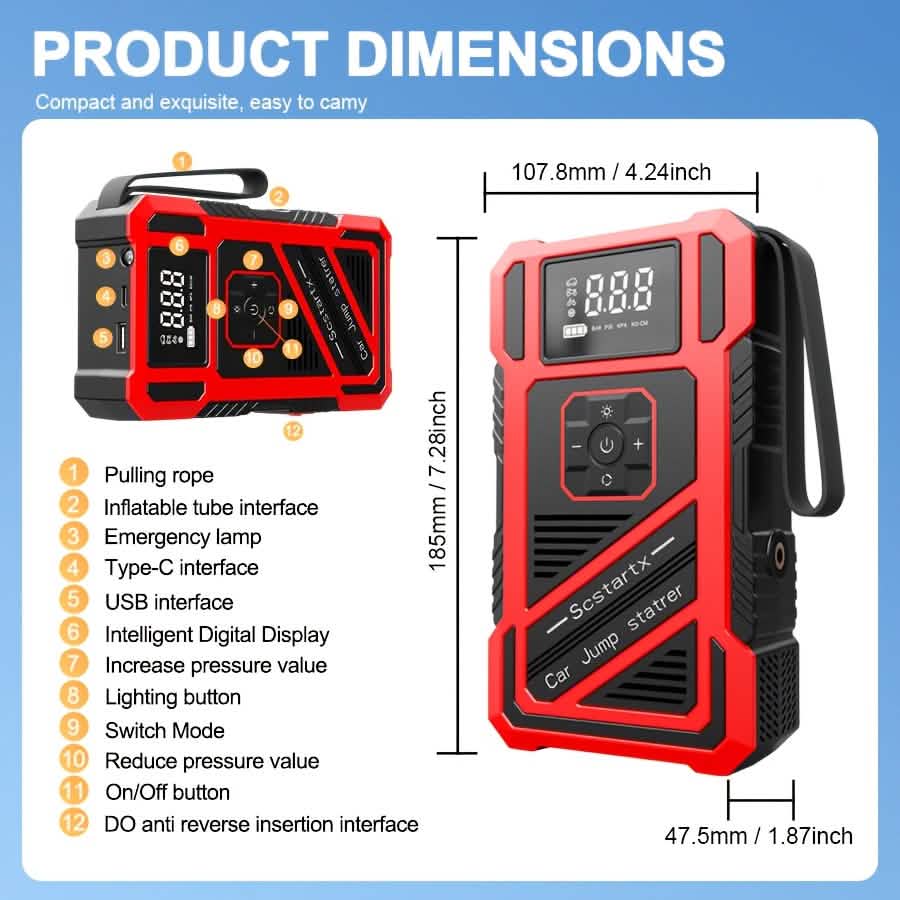 3000A 21V Car Jump Starter & 150PSI Tire Inflator 2-in-1 Portable Compressor DailySale