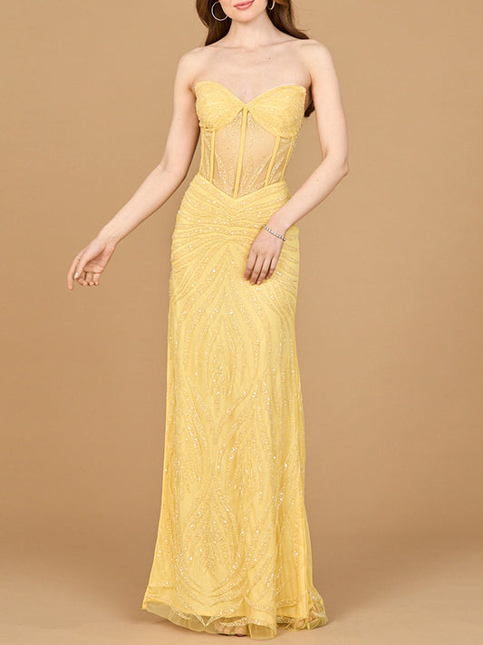 Beaded Corset Prom Dress with Slit Lara New York