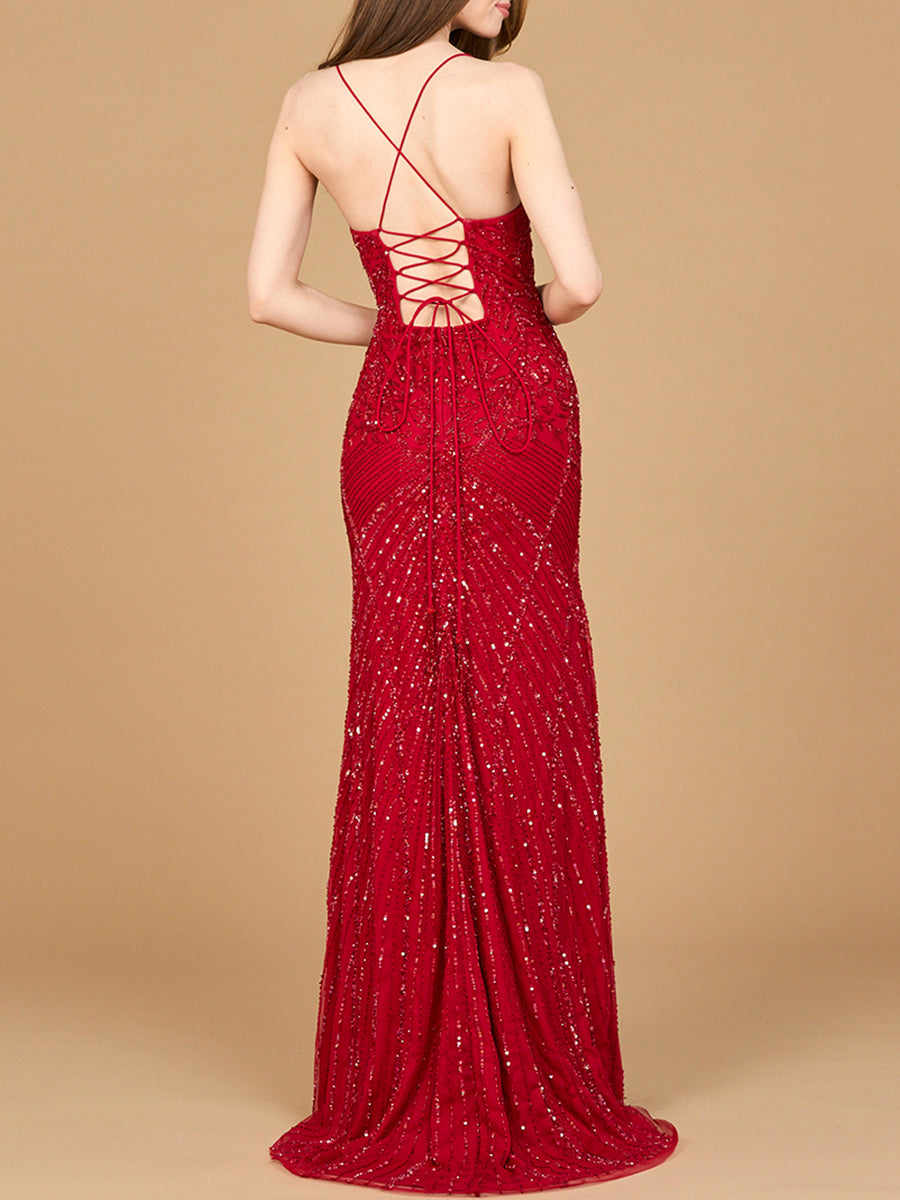 Lace Up Open Back Beaded Dress Lara New York