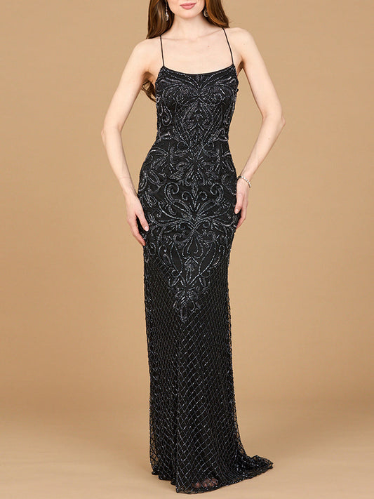 Lace Up Open Back Beaded Dress Lara New York
