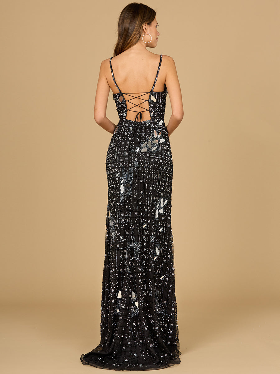 Mirror Beaded Gown With High Slit Lara New York