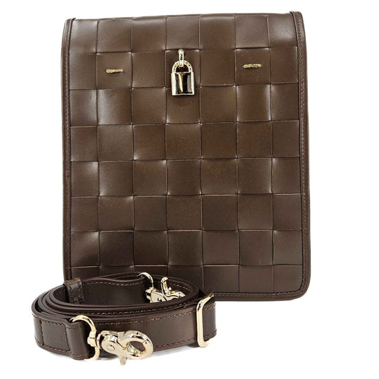 Woven Leather Chocolate Crossbody Bag