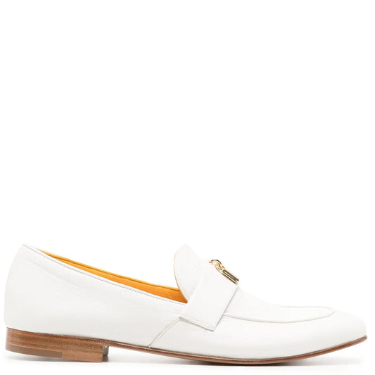 White Leather Lock Flat Loafer Madison Maison