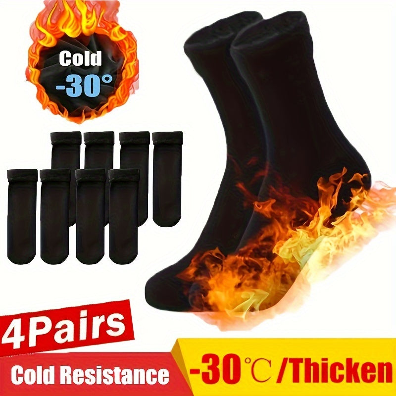 4-Pairs: Ultra-Soft Plush Lined Thermal Socks - Comfy Mid Tube Socks - Black DailySale