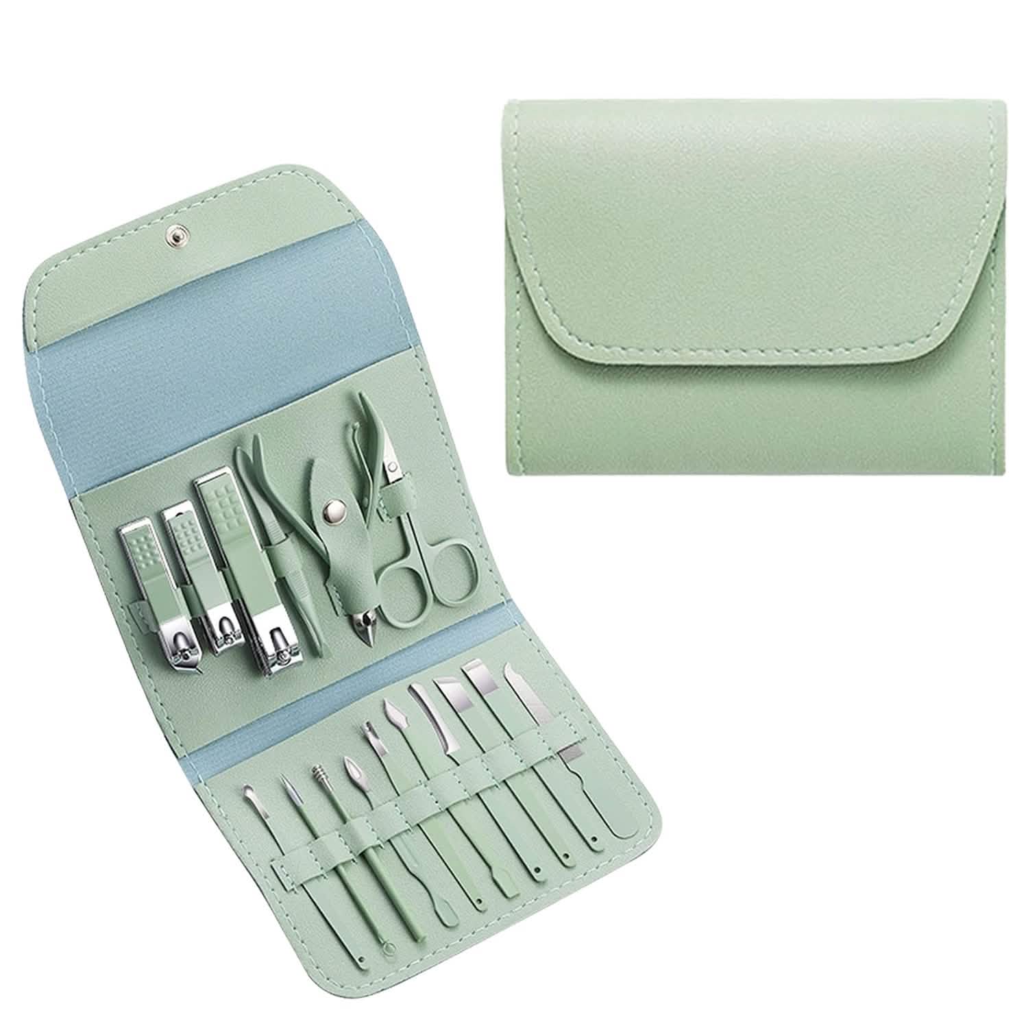 16-Piece: Stainless Steel Professional Manicure Pedicure Facial Set Grooming Kit with Leather Case DailySale