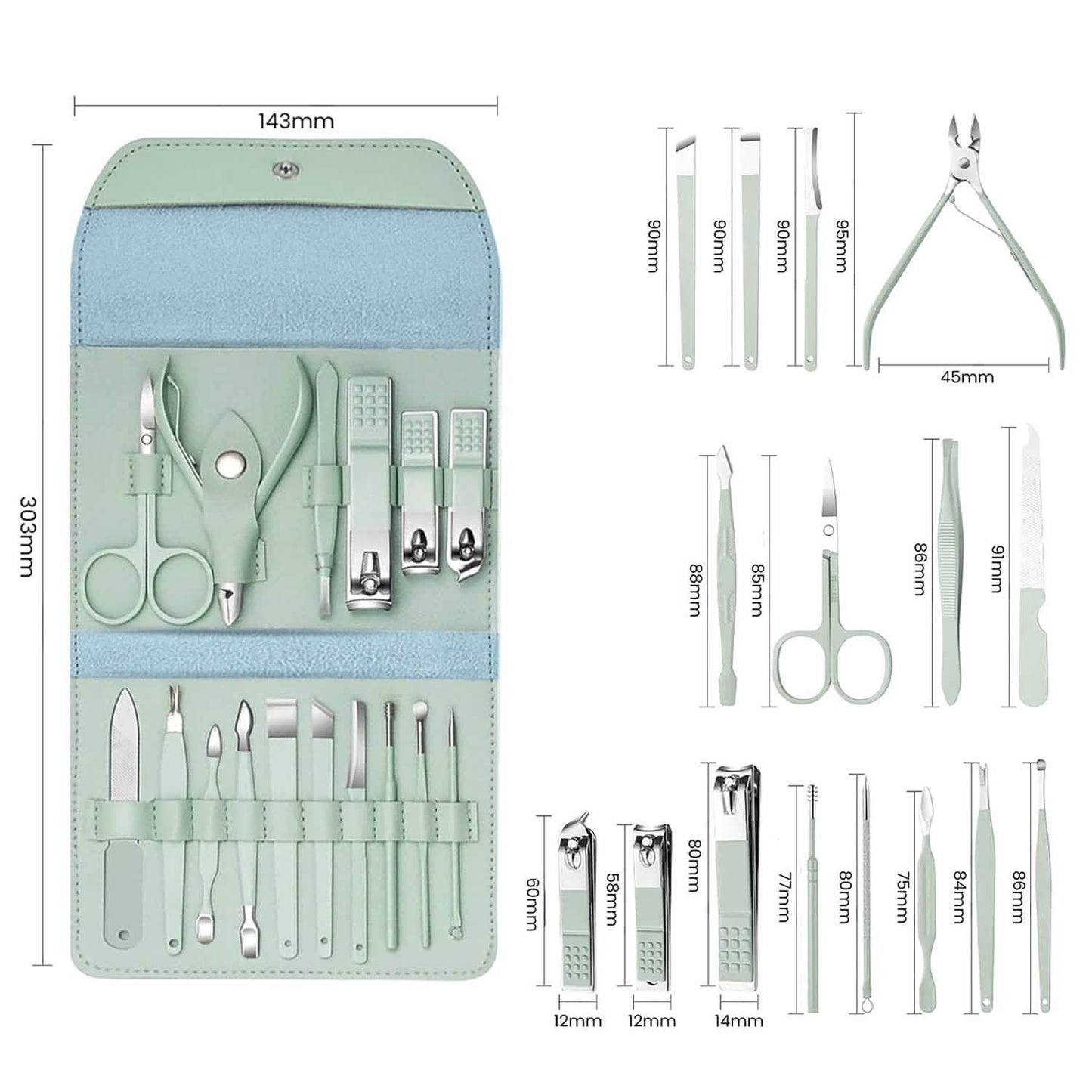 16-Piece: Stainless Steel Professional Manicure Pedicure Facial Set Grooming Kit with Leather Case DailySale