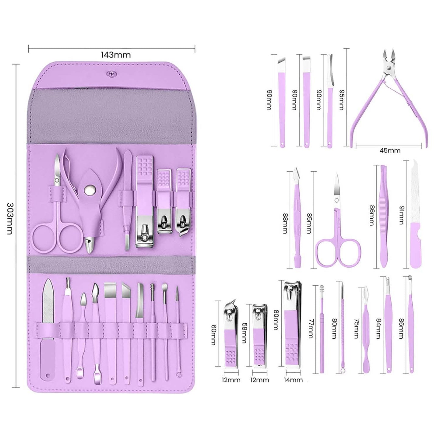 16-Piece: Stainless Steel Professional Manicure Pedicure Facial Set Grooming Kit with Leather Case DailySale