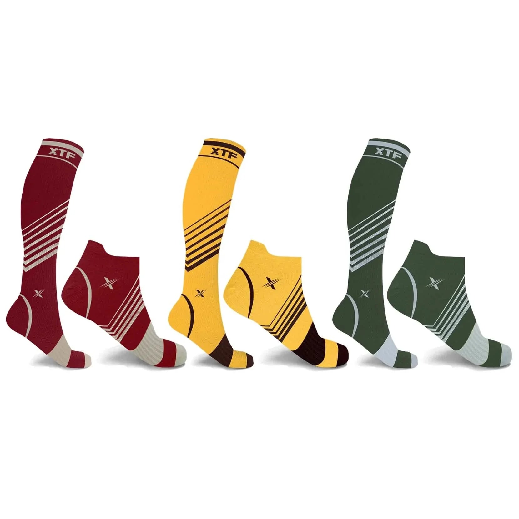 6-Pairs: Pain Relief Support Everyday Wear Striped Ankle And Knee-High Compression Socks DailySale