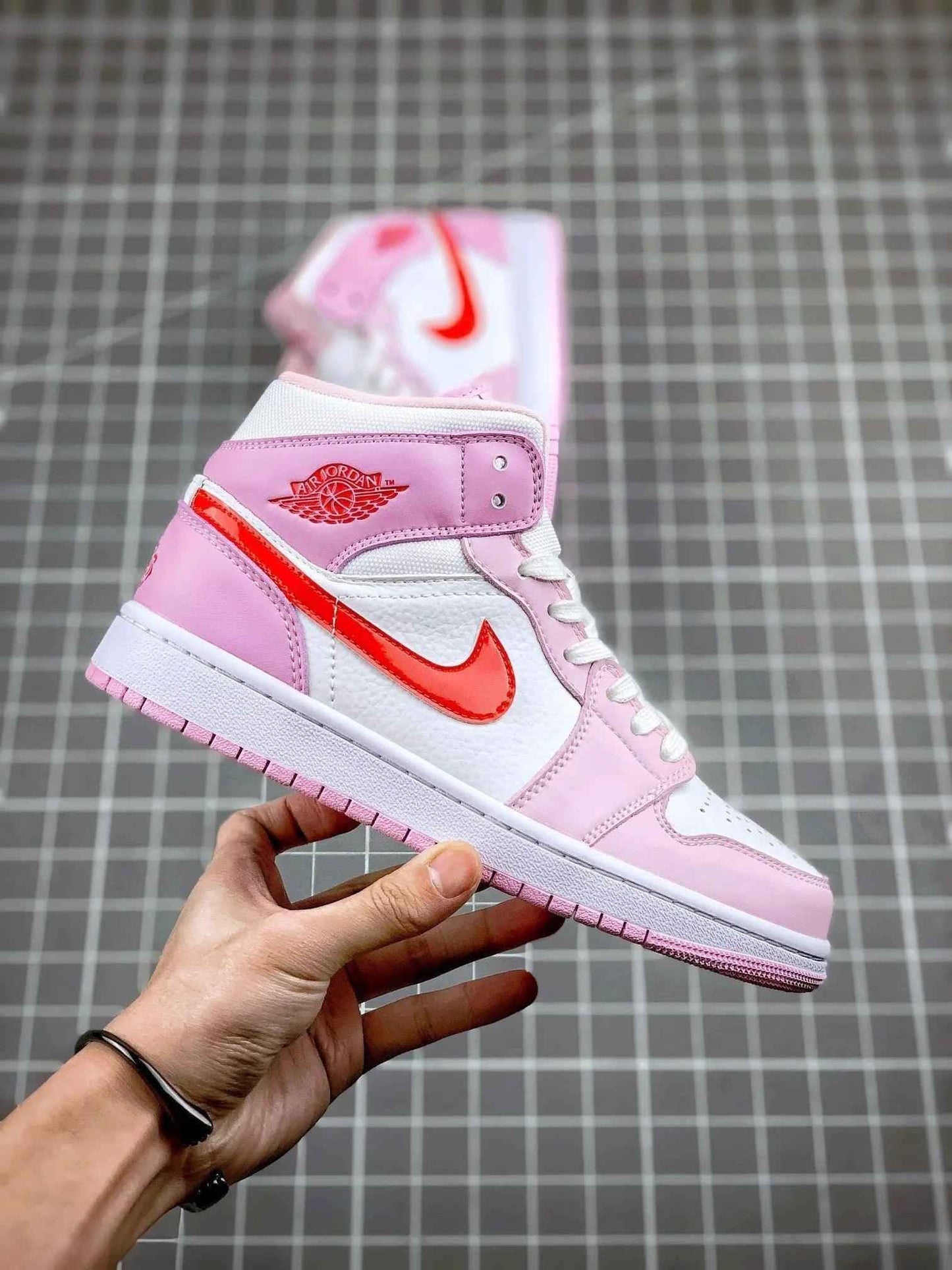 Custom Air Jordan 1 MID Pink Purple Valentine's Day SneakerNational