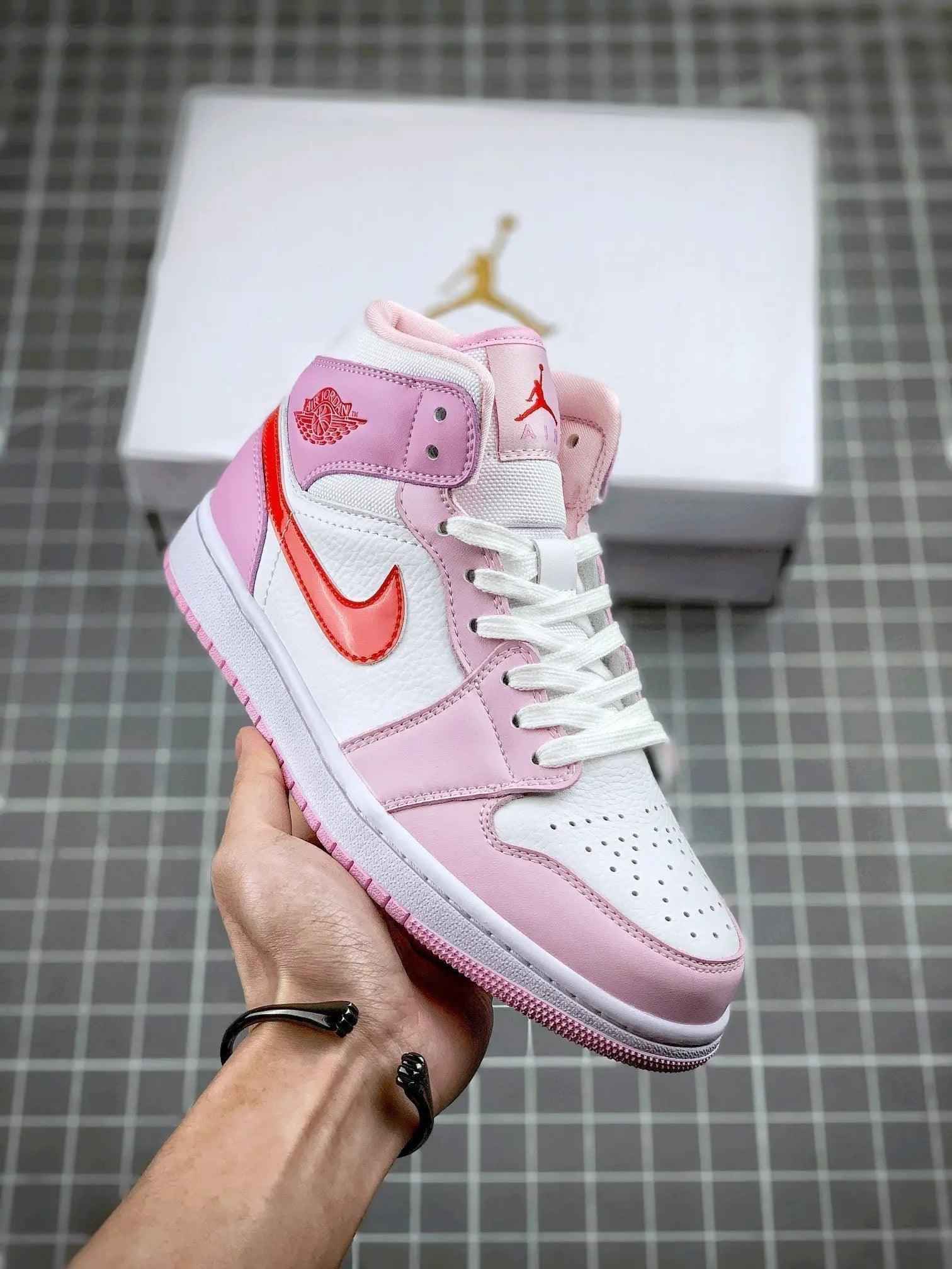 Custom Air Jordan 1 MID Pink Purple Valentine's Day SneakerNational