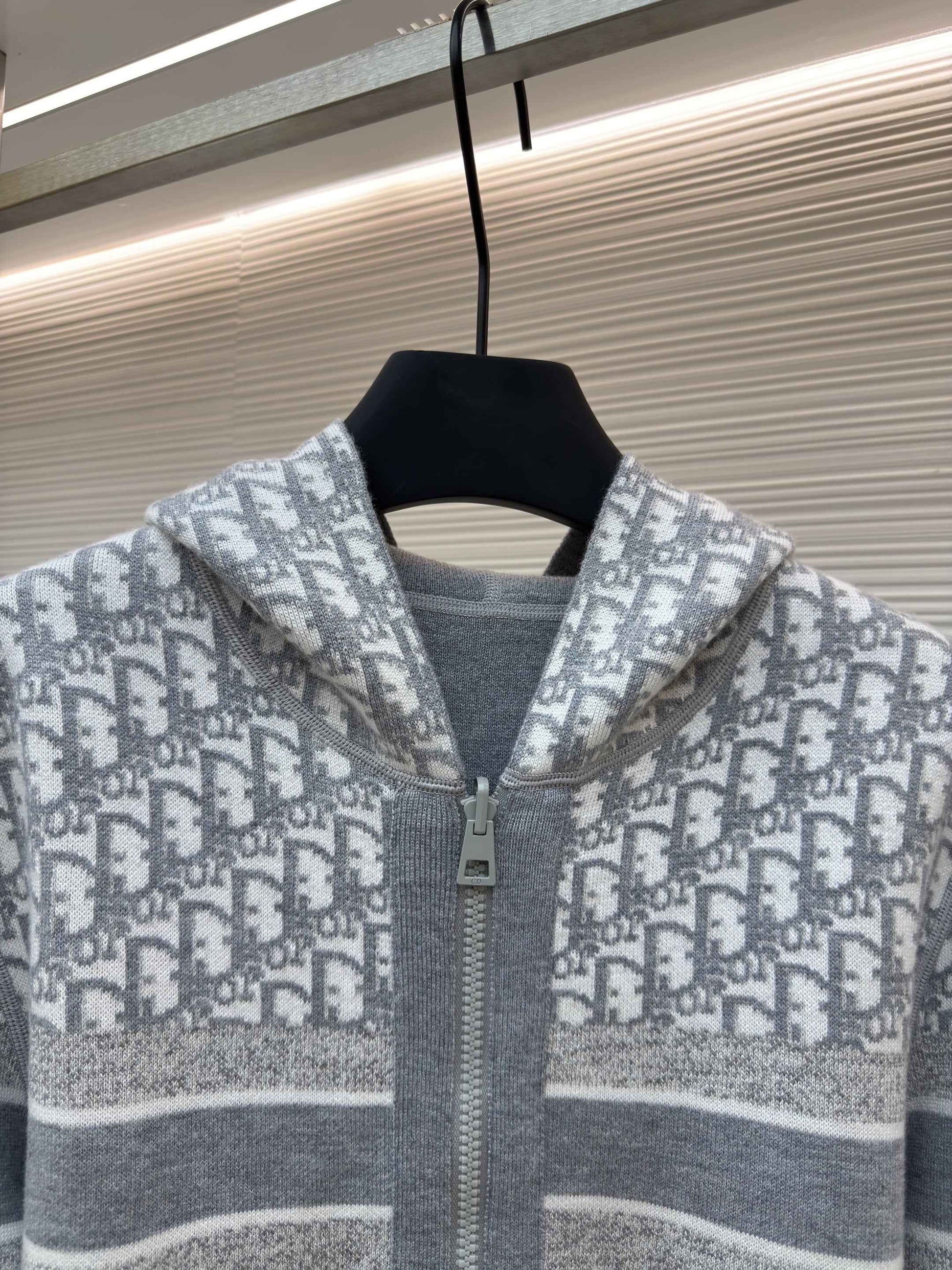 Dior Oblique Grey Reversible Zipped Cardigan with Hood