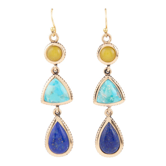 Yellow Quartz and Blue Turquoise Golden Drop Earrings Barse Jewelry
