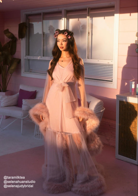 2-Layer Thick Feather Tulle Robe Set – Luxury Photoshoot / Holiday Glam Gown (Multi-Color) SelenaHuanStudio