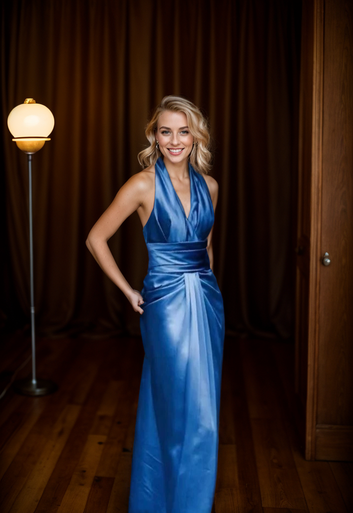 Greece Goddess Haltered low back deep V sheath silky satin prom dress SelenaHuanStudio
